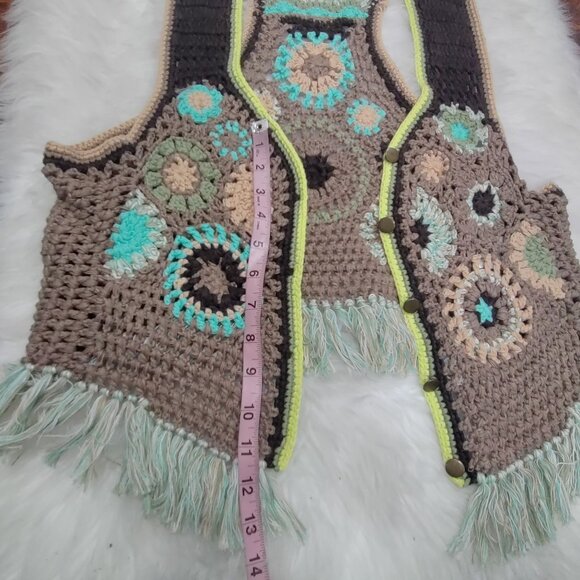 Free People Canyon Combo Desert Rose Crochet Fringe Boho Cropped Vest Medium NWT - Picture 13 of 14